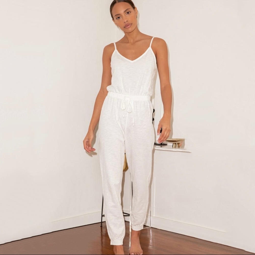 Lulu’s Homebody Cream Sleeveless Drawstring Lounge Jumpsuit